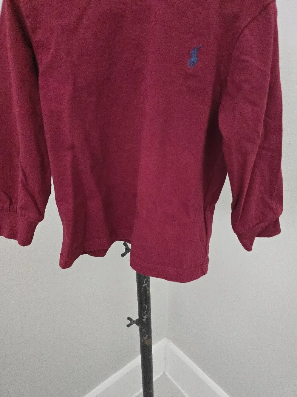 Ralph Lauren Burgundy Dark Red Wine Long-Sleeve Polo Tee with Navy Pony 18 Month